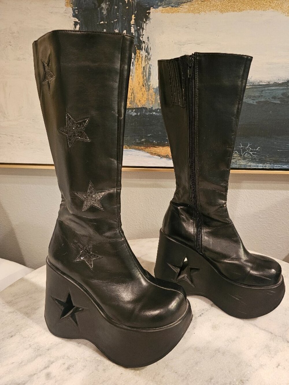 Demonia Star Cutout Black Platform Boots